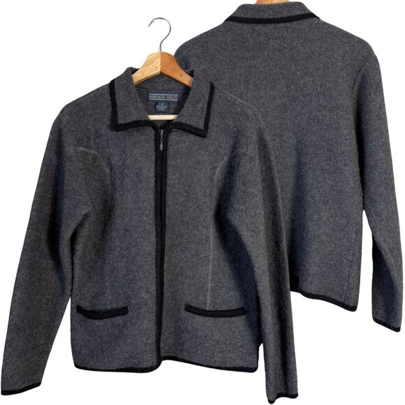 Vintage Herman Geist 100% Wool Full Zip Sweater Jacket Women's Medium Gray - Picture 1 of 11